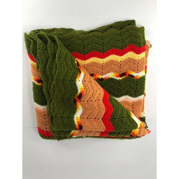 Vintage Crochet Knit Blanket Afghan Throw Chevron - Picture 2 of 3